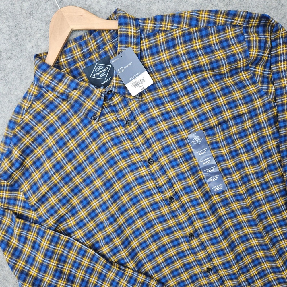 NEW St John's Bay Flannel Shirt Men's 4XLT Mystical Blue Plaid Cotton Big & Tall